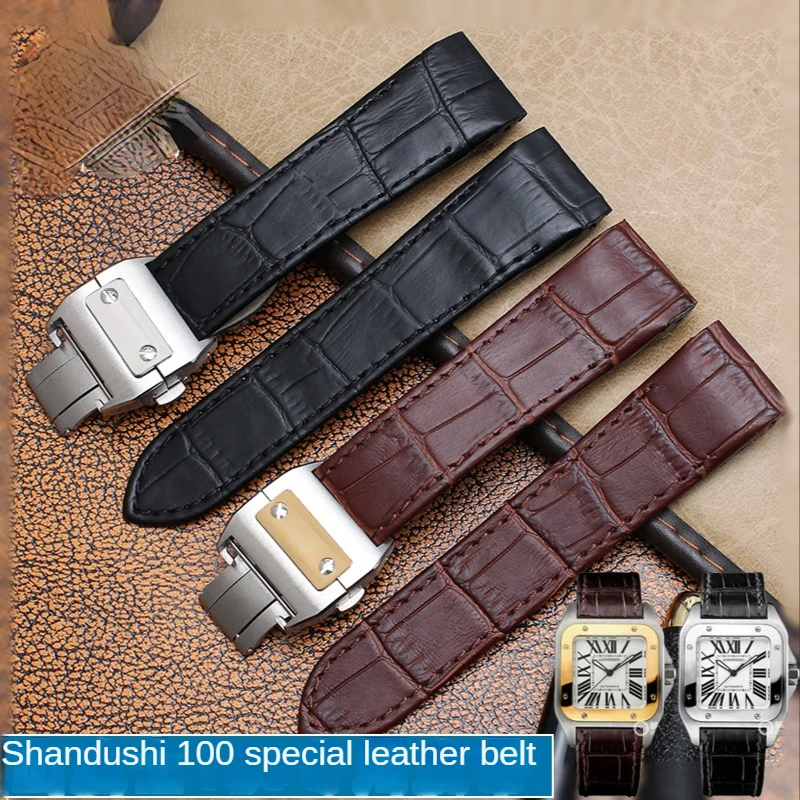 Cartier Watch Tank - สายนาฬิกาหนังแท้สําหรับ Cartier Santos 100 นาฬิกาผู้ชายผู้หญิง Santos
