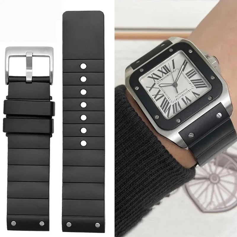 Cartier Watch Tank - นาฬิกาคุณภาพสูงสําหรับ Cartier Santos 100 ยางสีดําสายนาฬิกาผู้ชายผู้หญิงซิลิโคนอุปกรณ์เสริมสร้อยข้อมือ 23