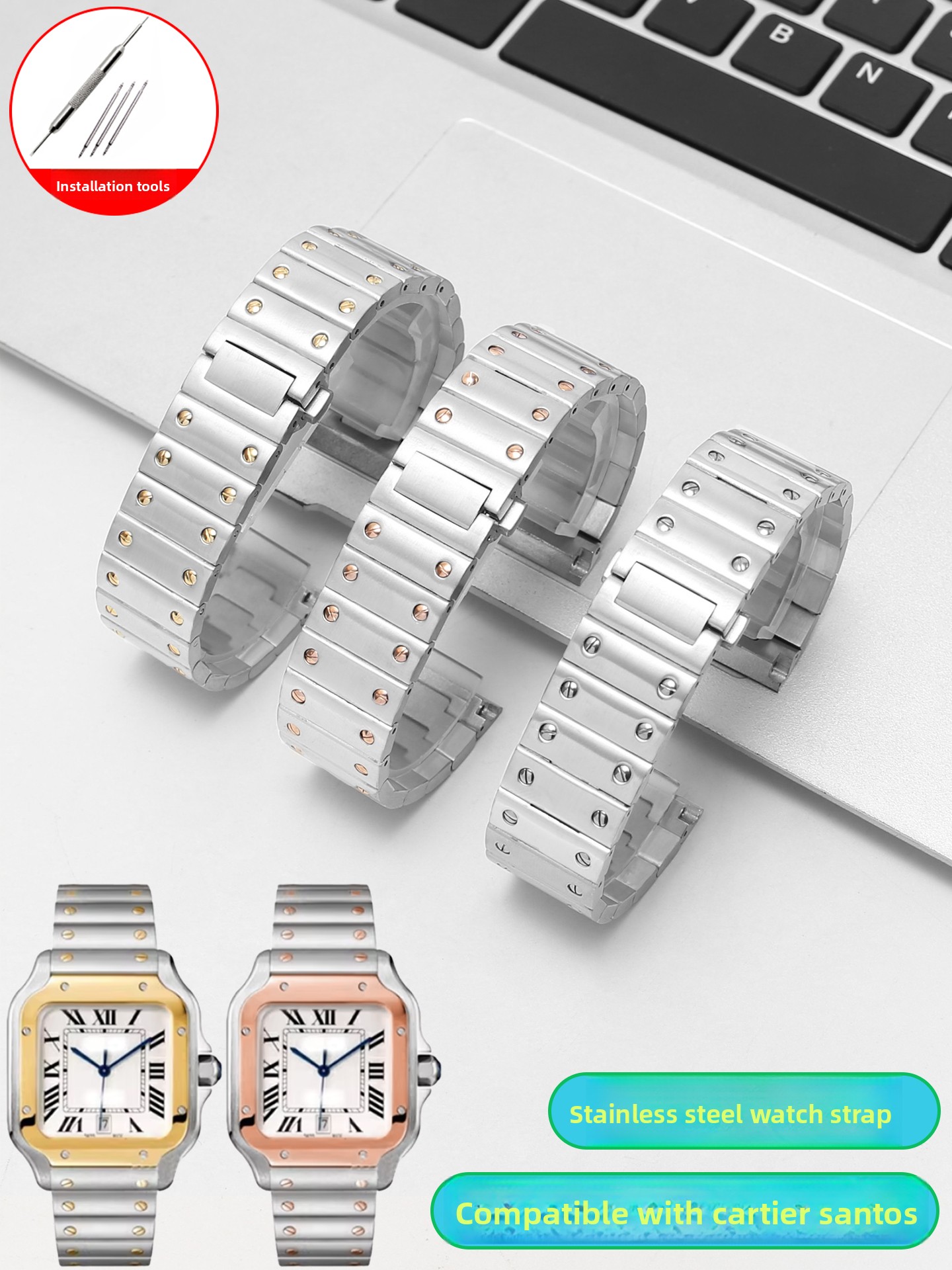 Cartier Watch Santos - เหมาะสำหรับนาฬิกาคาร์เทียร์ ซานโตส WSSA0010/29/61/63/65 ซีรีส์ นาฬิกาสแตนเลสสำหรับผู้ชายและผู้หญิงขนาด 21